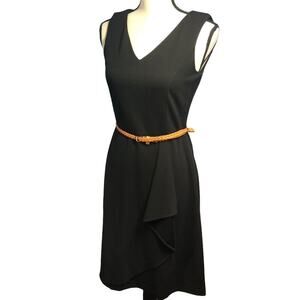 Calvin Klein v neck/sleeveless belted black dress 4
